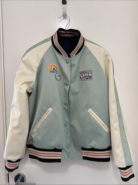 Coach Mint and Light Blue Embroidered Logo Patch Jacket